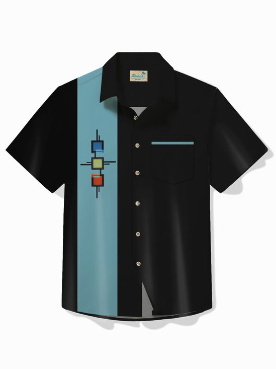 Royaura® 50's Vintage Bowling Shirt Medieval Geometry Stretch Quick Dry Pocket Camp Shirt Big Tall