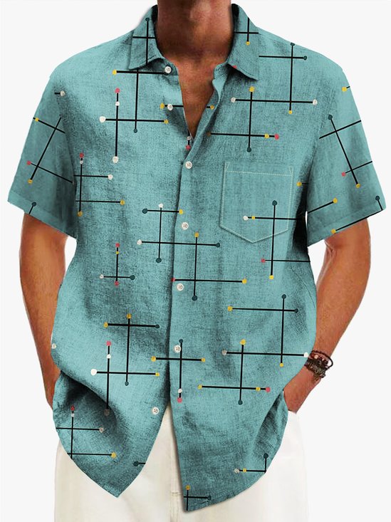 Royaura® 50's Vintage Mid-Century Geometric Art Men's Shirts Pocket Camp Shirts Big Tall