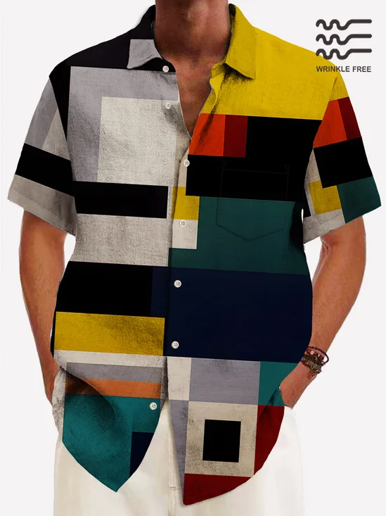 Royaura® 50's Vintage Men's Shirt Mid-Century Geometric Art Stretch Camp Pocket Shirt Big Tall