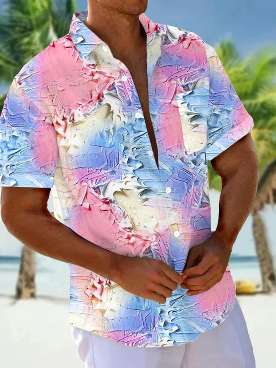 Royaura®Hawaiian Gradient Paint Print Men's Button Pocket Short Sleeve Shirt
