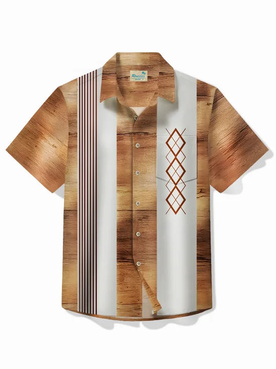 Royaura® 50's Vintage Men's Bowling Shirts Mid-Century Geometric Art Pocket Camp Shirt Big Tall