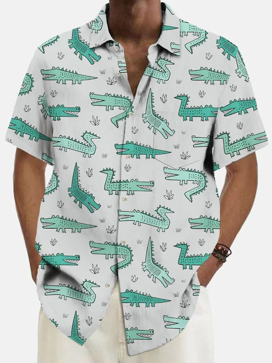 Royaura® Holiday National Crocodile Awareness Day Crocodile Print Men's Shirt Easy Care Camping Pocket Shirt Big Tall