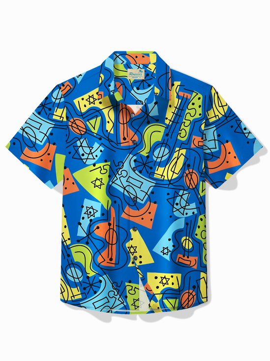 Royaura® Vintage Men's Musical Geometric Line Print Hawaiian Shirt Oversized Stretch Aloha Shirt