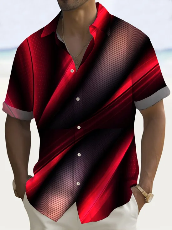 Royaura®Retro Gradient 3D Aurora Art Print Men's Button Pocket Short Sleeve Shirt