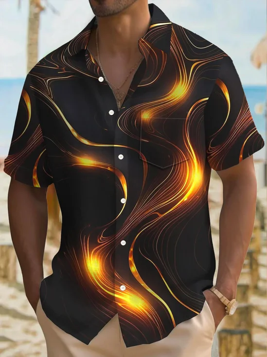 Royaura®Vintage Gradient Art Print Men's Button Pocket Short Sleeve Shirt