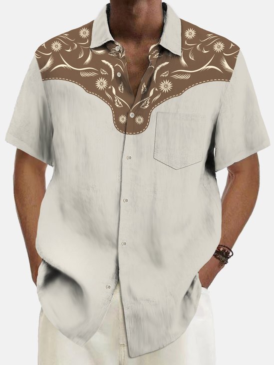 Royaura® Vintage Western Print Chest Pocket Shirt Plus Size Men's Shirt