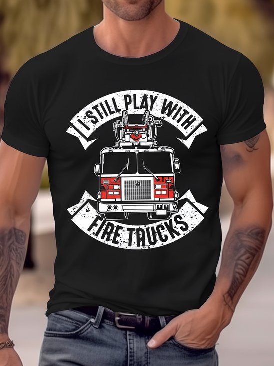Royaura® Funny Firefighter T-Shirt I Still Play With Fire Trucks T-Shirt Big Tall