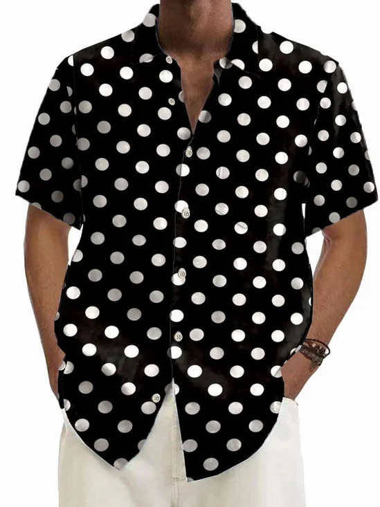 Royaura®Retro Polka Dot Printed Men's Button Pocket Short-Sleeved Shirt
