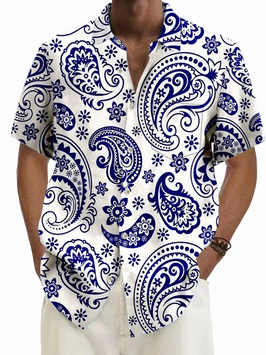 Royaura®Hawaiian Paisley Cashew Flower Men's Button Pocket Short Sleeve Shirt