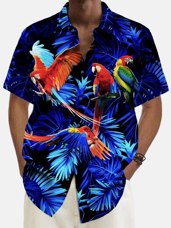 Royaura® Beach Vacation Men's Hawaiian Shirt Floral Parrot Print Pocket Camping Shirt