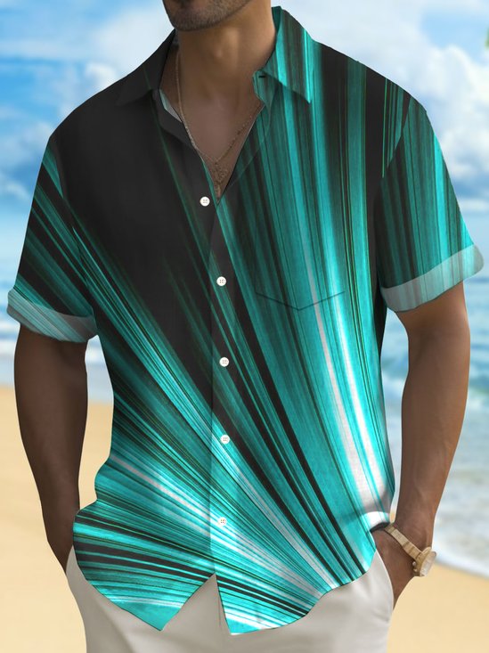 Royaura®Retro Ombre Art Aurora Print Men's Button Pocket Short Sleeve Shirt