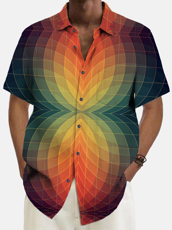 Royaura® Vintage Gradient Geometric Print Chest Pocket Shirt Plus Size Men's Shirt