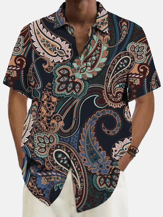 Royaura® Vintage Paisley Print Chest Pocket Shirt Plus Size Men's Shirt