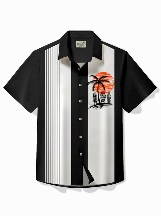 Royaura® Vintage Tiki Coconut Bowling Print Chest Pocket Hawaiian Shirt Plus Size Men's Shirt
