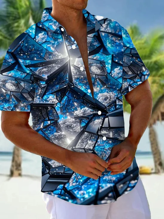Royaura®Hawaiian 3D Geometry Technology Men's Button Pocket Short Sleeve Shirt