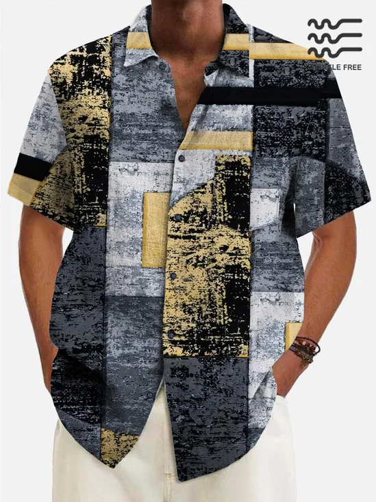 Royaura® 50's Retro Mid Century Geometric Men's Aloha Shirt Art Pocket Camp Shirt Big Tall