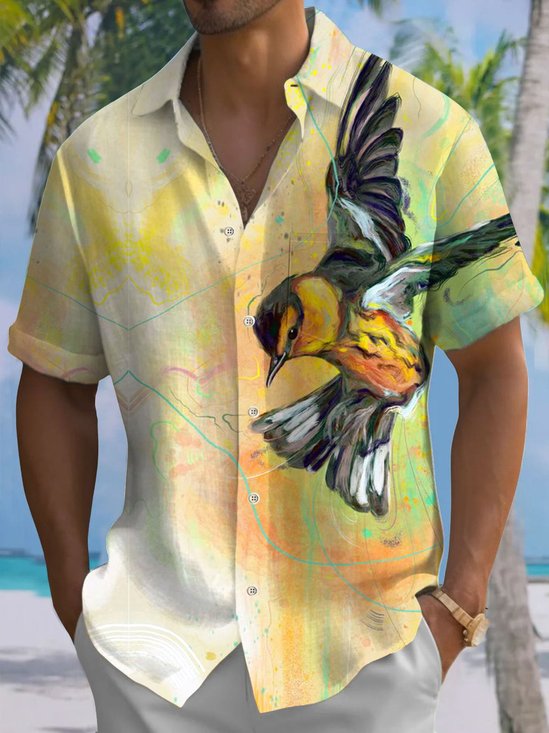 Royaura® Beach Holiday Men's Hawaiian Shirt Birds Oil Painting Art Pocket Camp Animal Shirt Big Tall