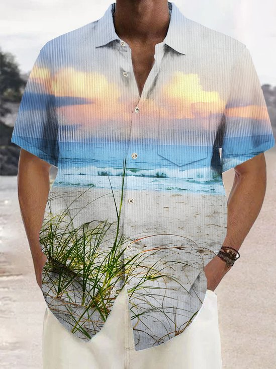 Royaura® Beach Vacation Men's Hawaiian Shirt Beach Drift Print Pocket Camping Shirt
