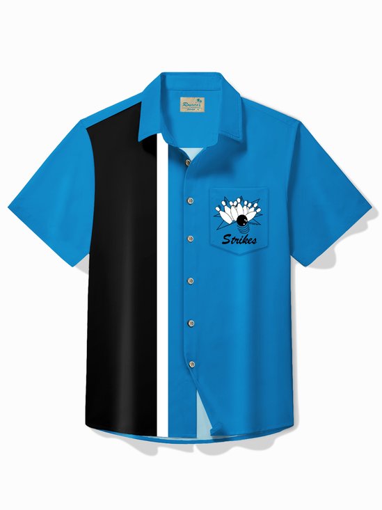 Royaura® Vintage Bowling The Lucky Strikes Print Chest Pocket Shirt Plus Size Men's Shirt