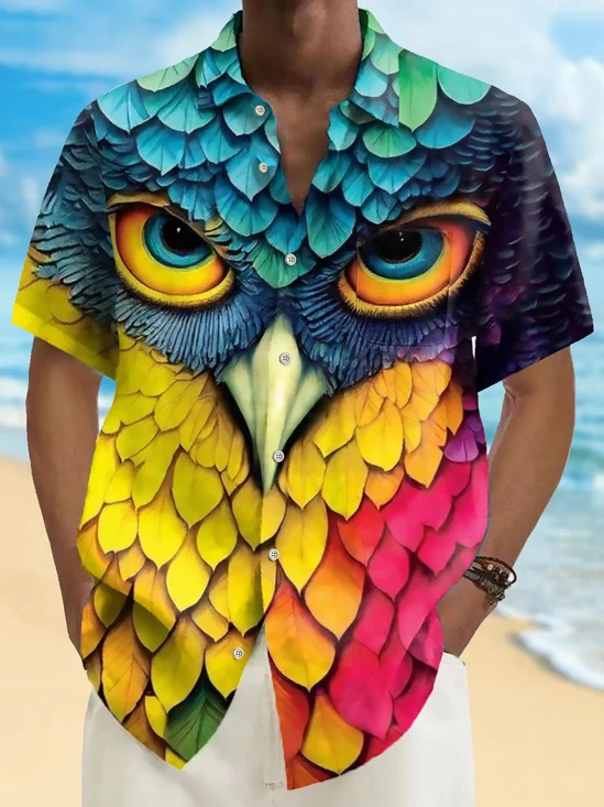 Royaura® Vintage Owl Print Chest Pocket Shirt Plus Size Men's Shirt