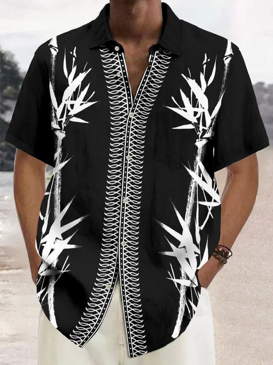 Royaura® Vintage Bamboo Print Chest Pocket Shirt Plus Size Men's Shirt