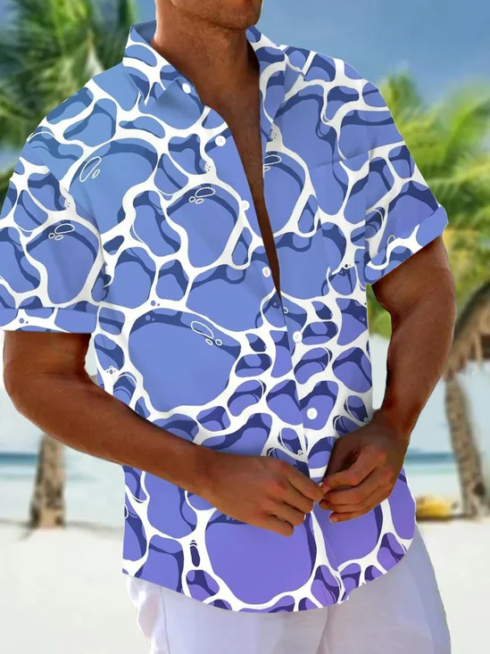 Royaura®Hawaiian Water Ripple Geometric 3D Print Men's Button Pocket Short Sleeve Shirt