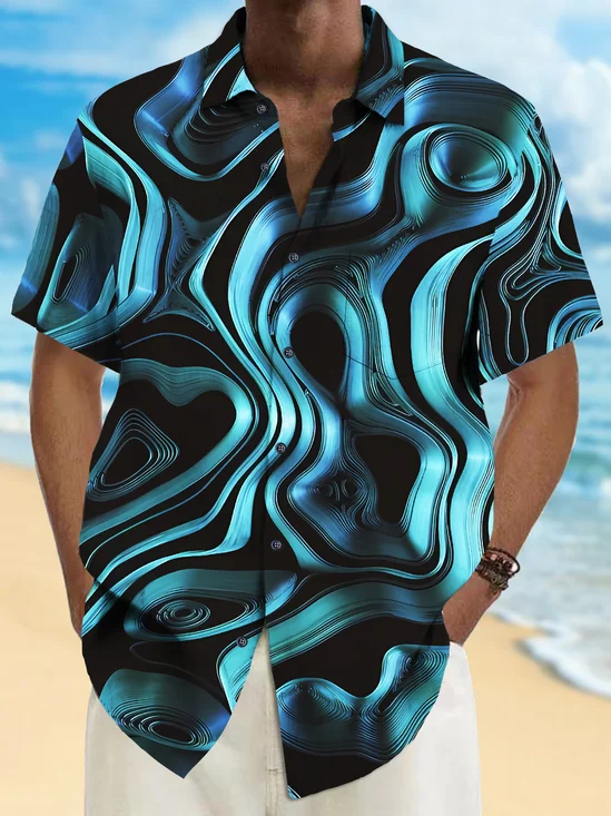 Royaura® Vintage Abstract Textured Print Chest Pocket Shirt Plus Size Men's Shirt