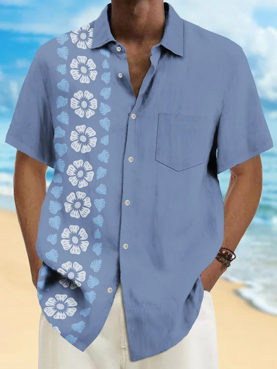 Royaura® Vintage Bowling Flower Print Chest Pocket Shirt Plus Size Men's Shirt