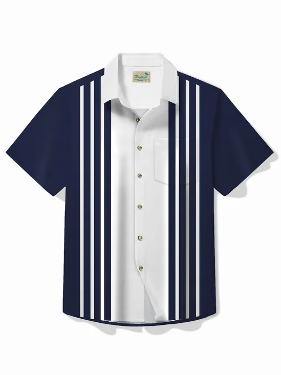 Royaura® Vintage Bowling Line Print Chest Pocket Shirt Plus Size Men's Shirt