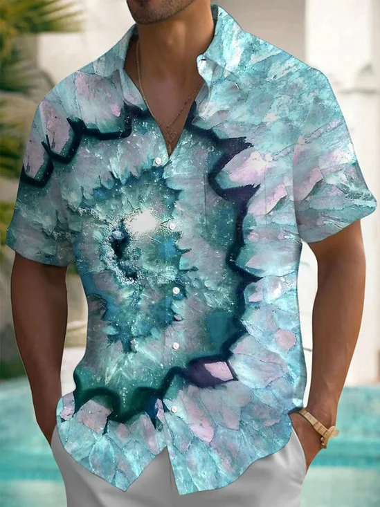 Royaura®Hawaiian Art 3D Ice Cube Print Men's Button Pocket Short Sleeve Shirt
