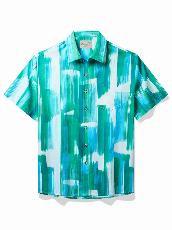 Royaura®  Retro Abstract Textured Print Men's Hawaiian Shirt Easy Care Pocket Camping Shirt