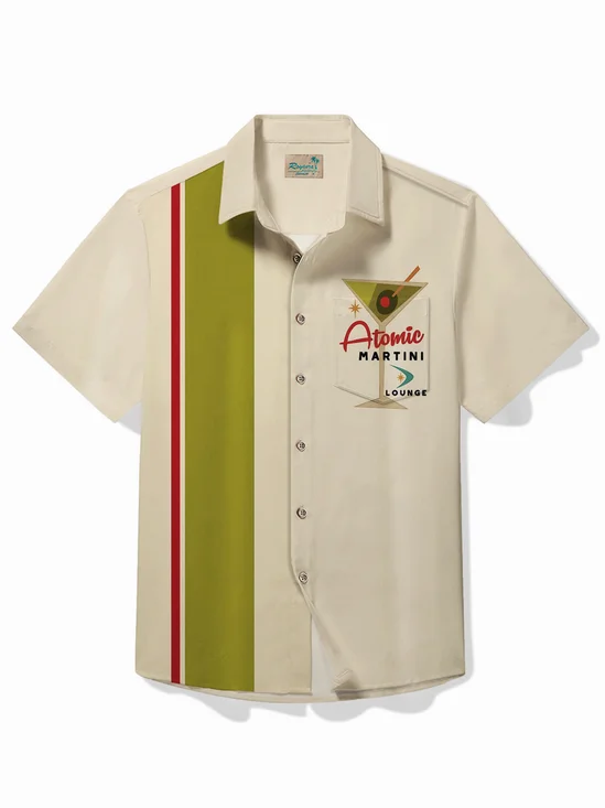 Royaura® 50's Vintage Men's Bowling Shirt Mid-Century Martini Cocktail Atomic Geometry Art Pocket Camp Shirt Big Tall