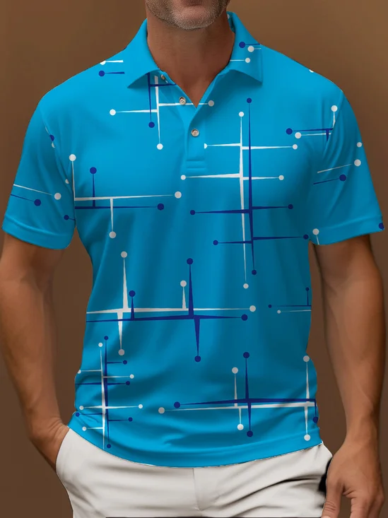 Royaura® 50‘s Retro Medieval Geometric Bowling Polo Shirt Stretch Comfortable Camp Polo Shirt Big Tall