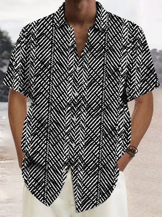 Royaura® Vintage Abstract Textured Print Chest Pocket Shirt Plus Size Men's Shirt