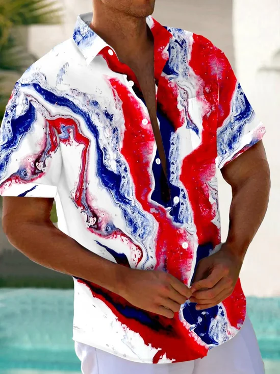 Royaura® Hawaiian Ombre Print Men's Button Pocket Short Sleeve Shirt