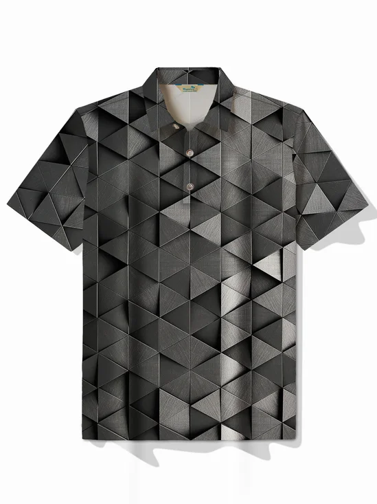 Royaura® Retro Geometric 3D Print Men's Short Sleeve POLO Shirt