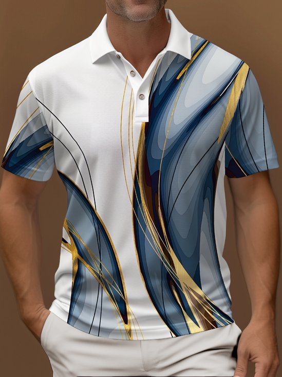 Royaura® Vintage Gradient Line Art Print Polo Shirt Stretch Comfortable Camping Pullover Polo Shirt Big Tall