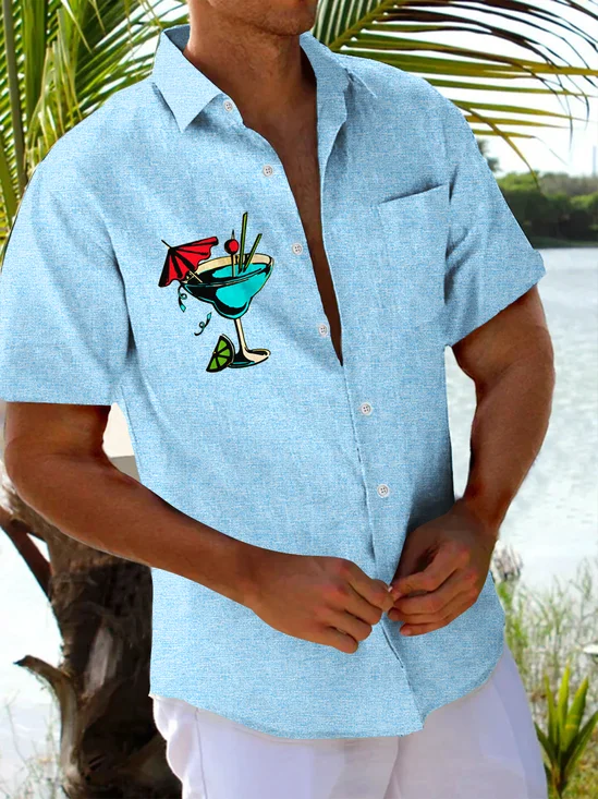 Royaura® Basic Cocktail Print Chest Pocket Shirt Plus Size Men's Shirt