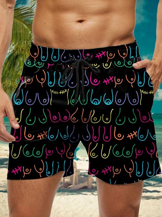 Royaura® Retro Fun Cartoon Print Men's Beach Shorts
