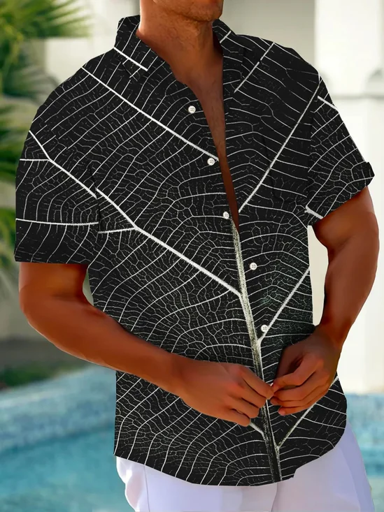 Royaura® Retro Botanical Art Creative 3D Print Men's Button Pocket Short Sleeve Shirt