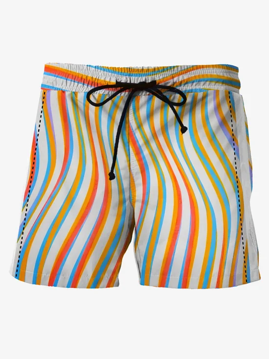 Royaura® Retro Gradient Rainbow Stripes Men's Beach Shorts Quick-Drying Stretch Surf Swim Trunks Big Tall
