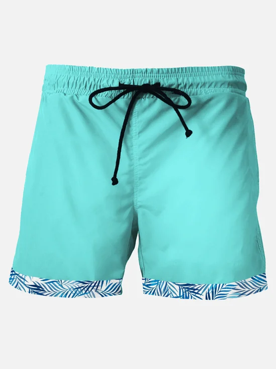 Royaura® Blue Basic Men's Hawaiian Beach Shorts Tropical Floral Stretch Quick-Drying Surf Swim Trunks Big Tall