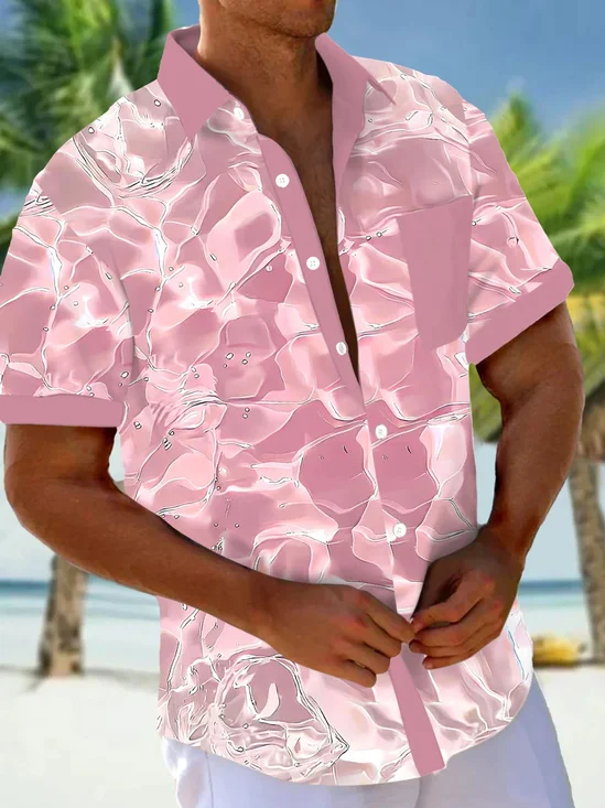 Royaura® Hawaiian Water Wave Geometric Print Men's Button Pocket Short Sleeve Shirt