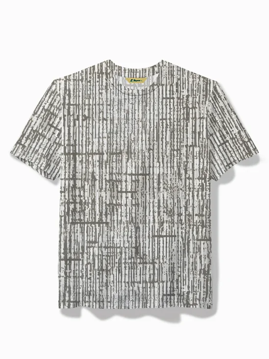 Royaura® Vintage Geometric Texture Gray Men's Short Sleeve Round Neck T-Shirt Stretch Art Top Big Tall