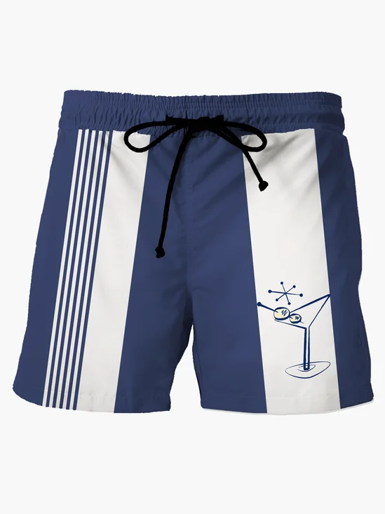 Royaura® Men's Vintage Cocktail Bowling Print Beach Shorts