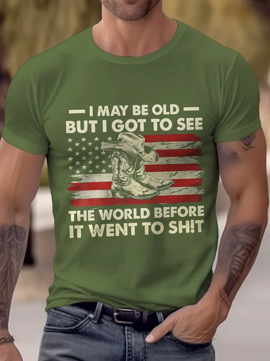 Royaura® Basic Men's American Flag Print T-Shirt