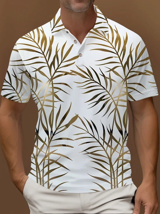 Royaura Hawaii Bamboo Plant Print Men's Button-Down Polo Shirt