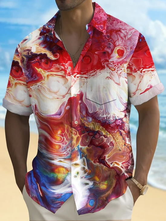 Royaura® Vintage Abstract Marble Texture Print Chest Pocket Shirt Plus Size Men's Shirt