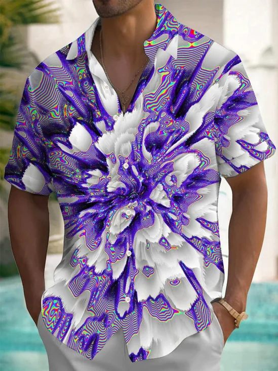 Royaura® Hawaiian Gradient Creative Art 3D Print Men's Button Pocket Short Sleeve Shirt