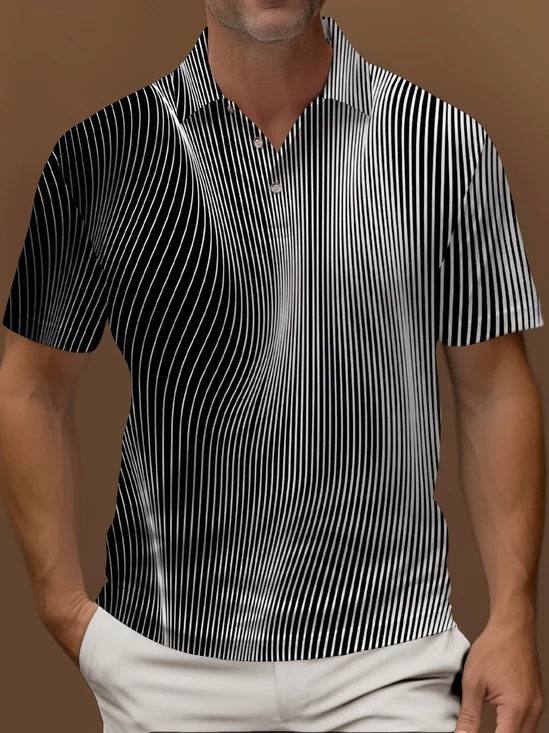 Royaura Retro Gradient Stripe Print Men's Polo Shirt